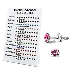 Wholesale Silver 5mm Pink Birthstone 60 Pairs Display Stand