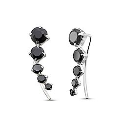 Wholesale Silver Round Black CZ Ear Climber Earrings