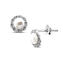Wholesale 925 Sterling Silver Pearl Flower with Sparkly Cubic Zirconia Rhodium Plated Stud Earrings