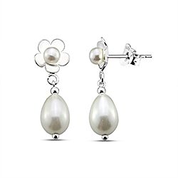 Wholesale 925 Silver Flower Drop Dangle Pearl Stud Earrings