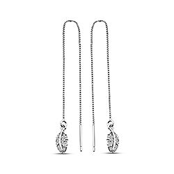 Wholesale 925 Sterling Silver Leaf Chain Dangle Cubic Zirconia Earrings
