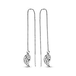 Wholesale 925 Sterling Silver Feather Chain Cubic Zirconia Earrings
