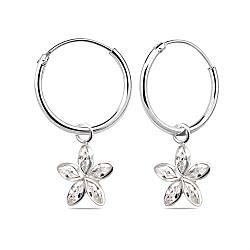 Wholesale 925 Sterling Silver Flower Crystal Charm Hoop Earrings 
