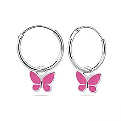 Wholesale 925 Sterling Silver Pink Enamel  Butterfly Kids Hoops  
