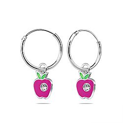 Wholesale 925 Sterling Silver Pink Apple Kids Hoops   