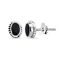 Wholesale 925 Sterling Silver Dark Black Sapphire Oval Shape Stud Earring