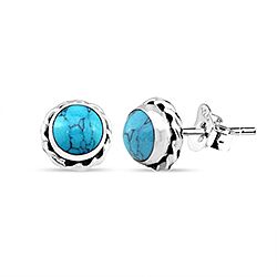 Wholesale 925 Sterling Silver Turquoise Round Stud Earring