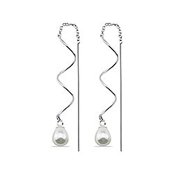 Wholesale Silver 7mm Spiral Pearl Dangle Earrings