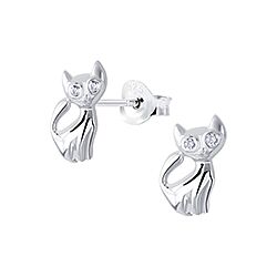 Wholesale 925 Sterling Silver Cute Cat Cubic Zirconia Sparkly Stud Earrings