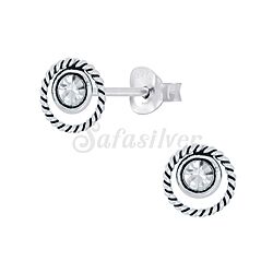 Wholesale 925 Silver Round Crystal Oxidized Stud Earrings