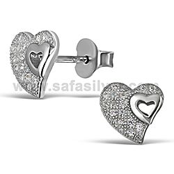 Wholesale Silver Sterling 925 Little Heart CZ Micro Pave Stud Earrings