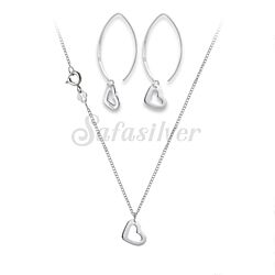 Wholesale 925 Sterling Silver Heart Plain Jewelry Set