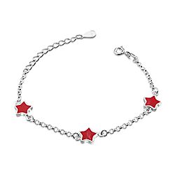 Wholesale Silver Red Enamel Star Tag Kids Bracelet