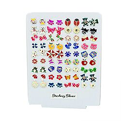 Wholesale 925 Sterling Silver Colorful Multi Design 36 Pairs Display Stand