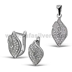 Wholesale 925 Sterling Silver Leaf Shape CZ Micro Pave Jewelry Set
