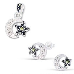 Wholesale 925 Sterling Silver Moon Star  Marcasite Jewelry Set