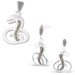 Wholesale 925 Sterling Silver Snake Cobra Marcasite Jewelry Set