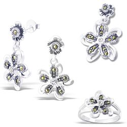 Wholesale 925 Sterling Silver Flower Marcasite Jewelry Set