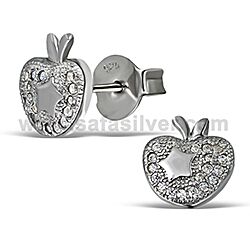 Wholesale Silver Sterling 925 Apple and Star CZ Micro Pave Stud Earrings