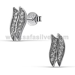 Wholesale 925 Silver CZ Double Leaf Micro Pave Stud Earrings