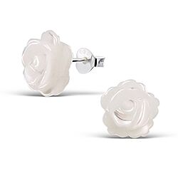 Wholesale Silver 10mm Mother of Pearl Rose Flower Stud  Earrings