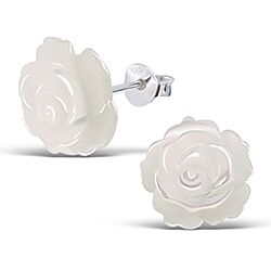 Wholesale 925 Silver 12mm Mother of Pearl Rose Flower Stud Earrings