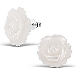 Wholesale 925 Silver Mother of Pearl Rose Flower Stud Earrings