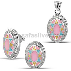Wholesale 925 Sterling Silver Mother Of Pearl Semi-Precious Jewelry Set