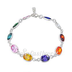 Wholesale 925 Sterling Silver Multi Color Cubic Zirconia Bracelet
