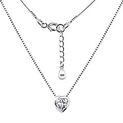 Wholesale 925 Silver 6mm Bezel Heart Cubic Zirconia Rhodium Plated Necklace