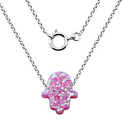 Wholesale Silver Pink Opal Hamsa Hand Necklace