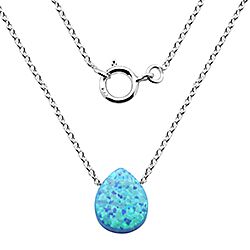Wholesale Silver Teardrop Blue Opal Necklace with Pendant
