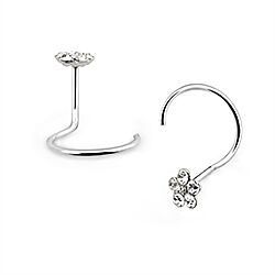 Silver cute five crystal flower nose screw