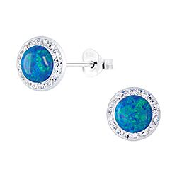 Wholesale 925 Sliver Blue Opal Round Crystal Stud Earrings
