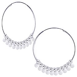 Wholesale 925 Sterling Silver 35mm Beads And Round Charm Hoop Earrings 
