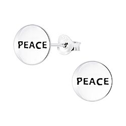 Peace Stud Earrings Round Silver