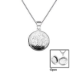 Wholesale 925 Sterling Silver Round Floral Locket Necklace Chain 