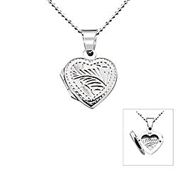 Wholesale 925 silver Heart Locket Engraved Leaf Necklace Chai