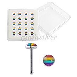 Rainbow Nose Stud Silver with Colorful Design