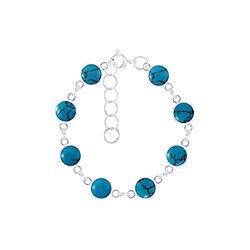 Wholesale 925 Sterling Silver Turquoise Round Charm Semi Precious Bracelet