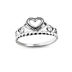 Wholesale Silver Heart Crown Oxidized  Plain Ring