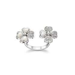 Wholesale 925 Sterling Silver Double Flower Cubic Zirconia Semi Precious Ring 