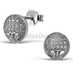 Wholesale 925 Silver CZ Fine Round Micro Pave Stud Earrings