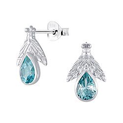 Wholesale Silver Fly Design Aquamarine Crystal Stud Earrings