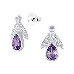 Wholesale 925 Silver Fly Design Amethyst Crystal Stud Earrings
