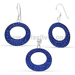 Wholesale 925 Sterling Silver Sapphire Crystal Jewelry Set