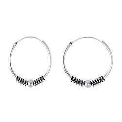 Wholesale 925 Sterling Silver Spiral Ball Beaded Bali Hoop Earrings 