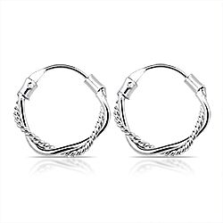 Wholesale 925 Sterling Silver 13mm Twisted  Bali Hoop Earrings