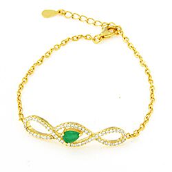 Wholesale 925 Sterling Silver Infinity Design Emerald Cubic Zirconia Bracelet