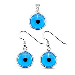 Wholesale Silver 13mm Blue Evil Eye Jewelry Set